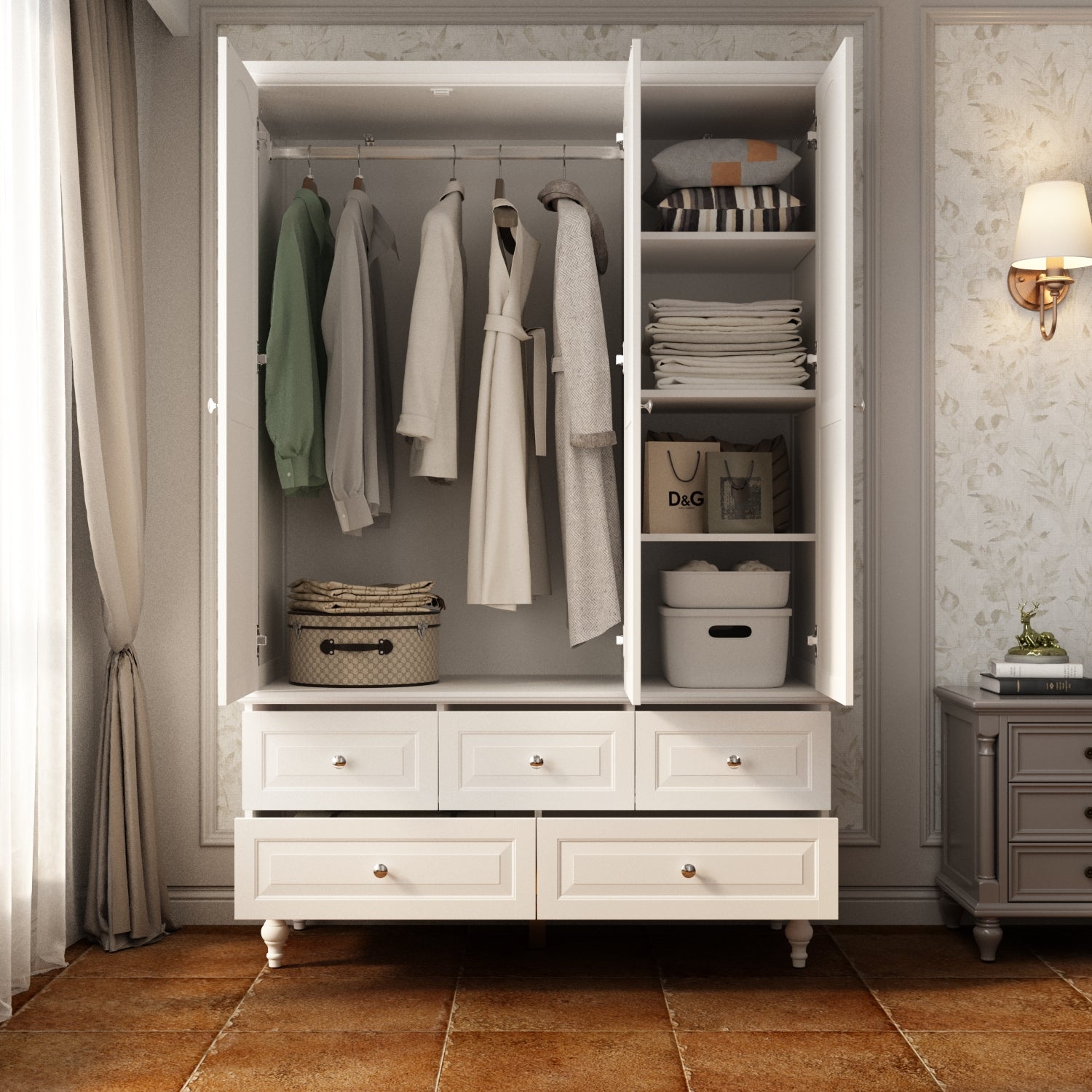 Large Armoire Closet Organizer Wardrobe with 3 Doors 5 Drawers