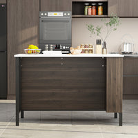 55.1" Modern Kitchen Island with 2 Drawers and Open Storage Shelves