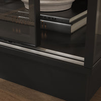 39.4" Modern Black 5-Tier Curio Cabinet with Sliding Glass Doors and LED Lights