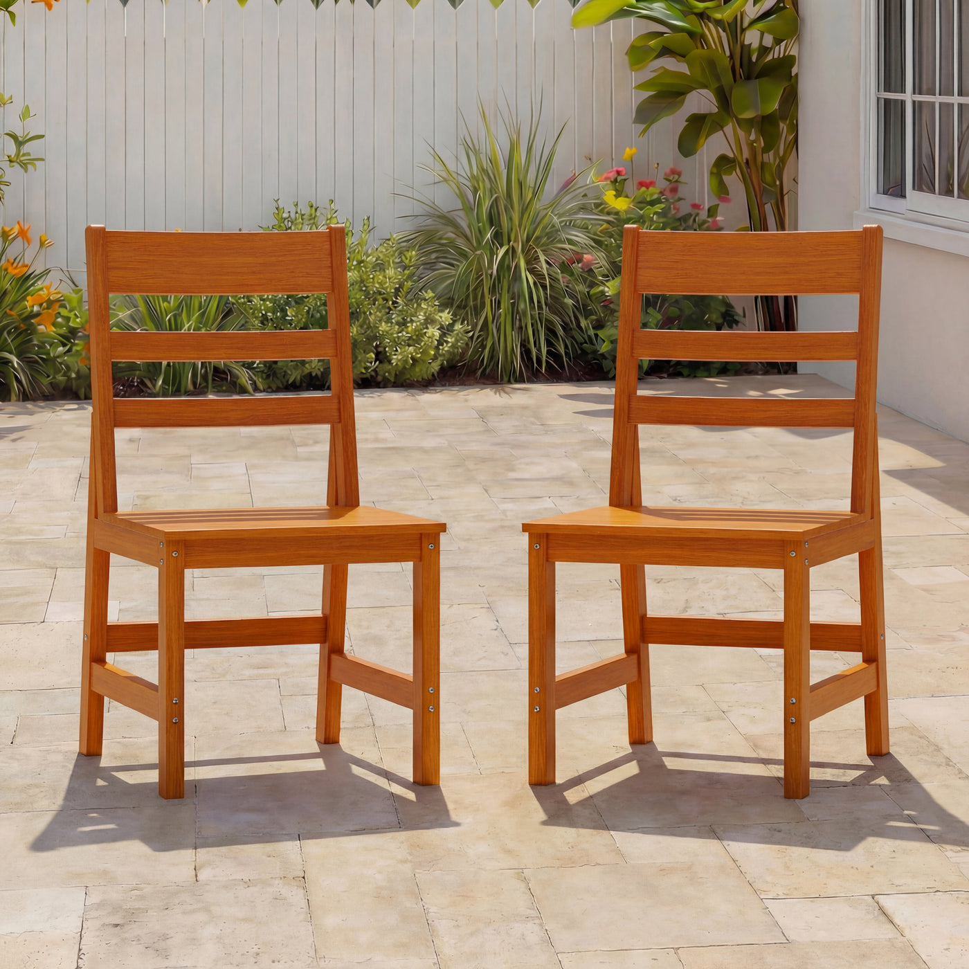 19" Modern Natural Wood Outdoor Dining Chair 2-Piece Set with 700 lb. Weight Capacity
