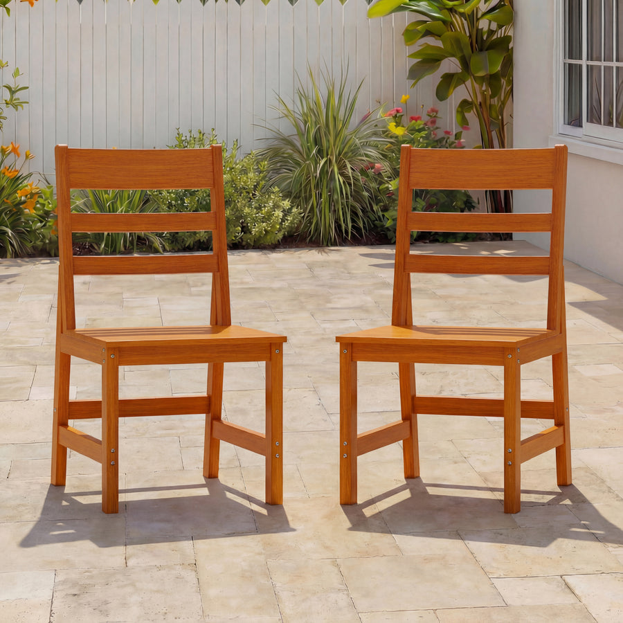 19" Modern Natural Wood Outdoor Dining Chair 2-Piece Set with 700 lb. Weight Capacity