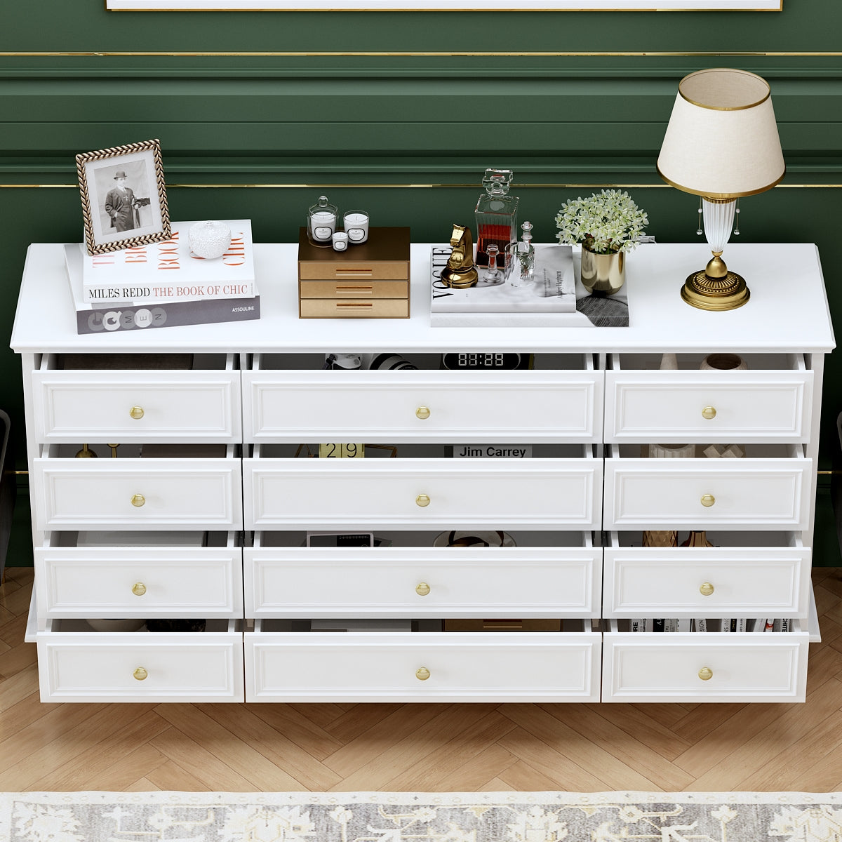 Dresser with 12 Drawers Chest of Drawers Triple Dresser Wide Console Table
