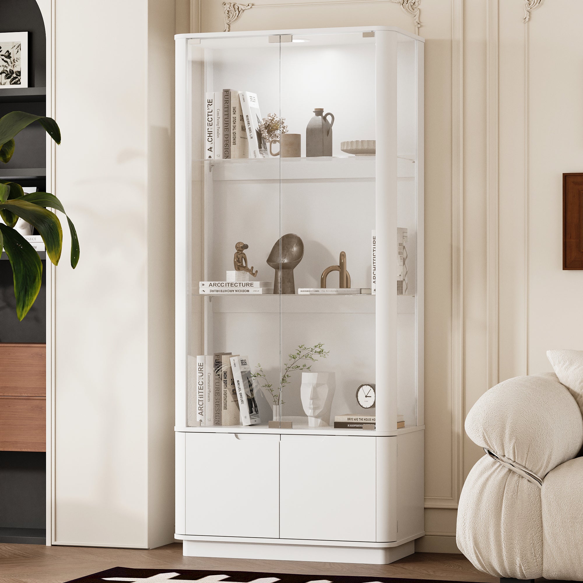 71'' H Glass Design Display Bookcase & Cabinet & Pantry