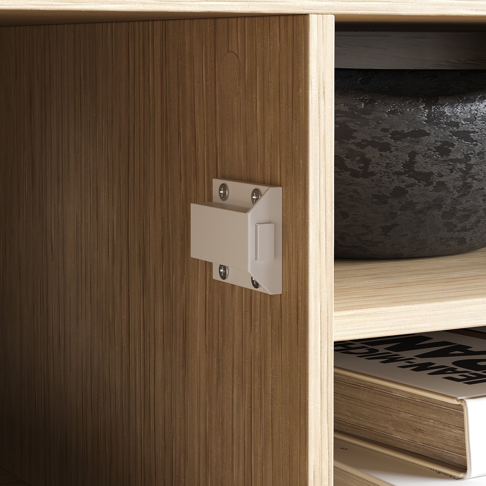 Modern 3-Piece Entertainment Center With Overhead Cabinets And 69" TV Stand, Natural Wood And Black Finish