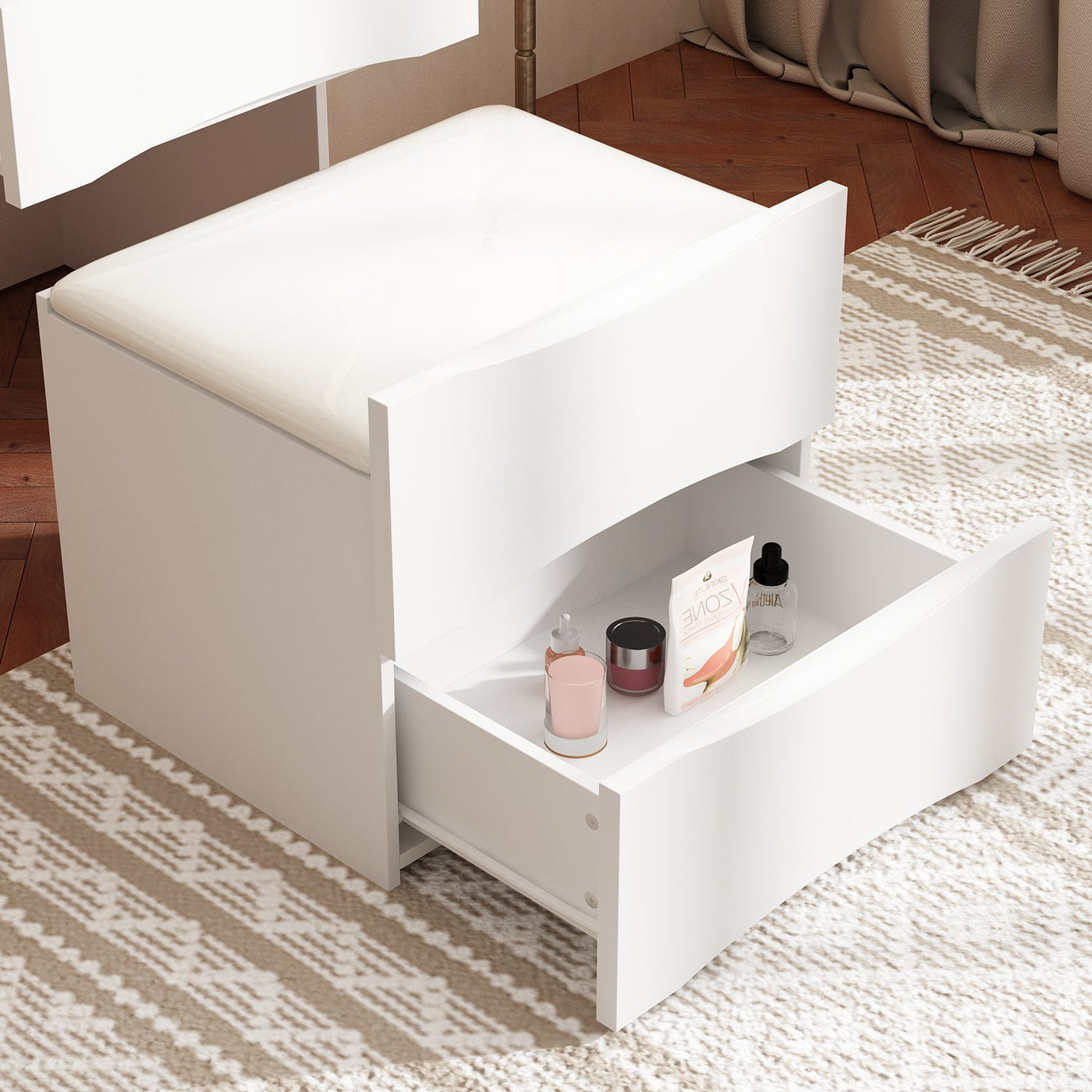 18.7" Modern White Makeup Vanity Desk with Lights and Flip Mirror