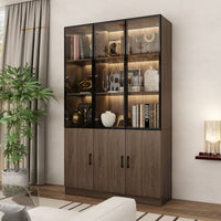 Geyma 47" Modern Brown Display Cabinets with Glass Door and Adjustable Lighting