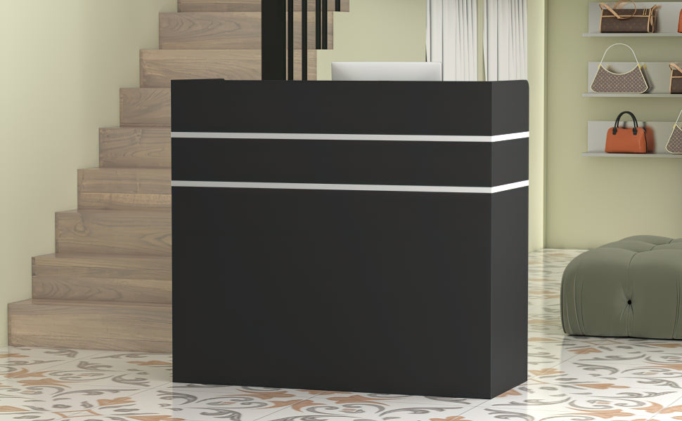 Modern Wooden Reception Desk Computer Table with Filing Cabinet Lockable Storage 47"W