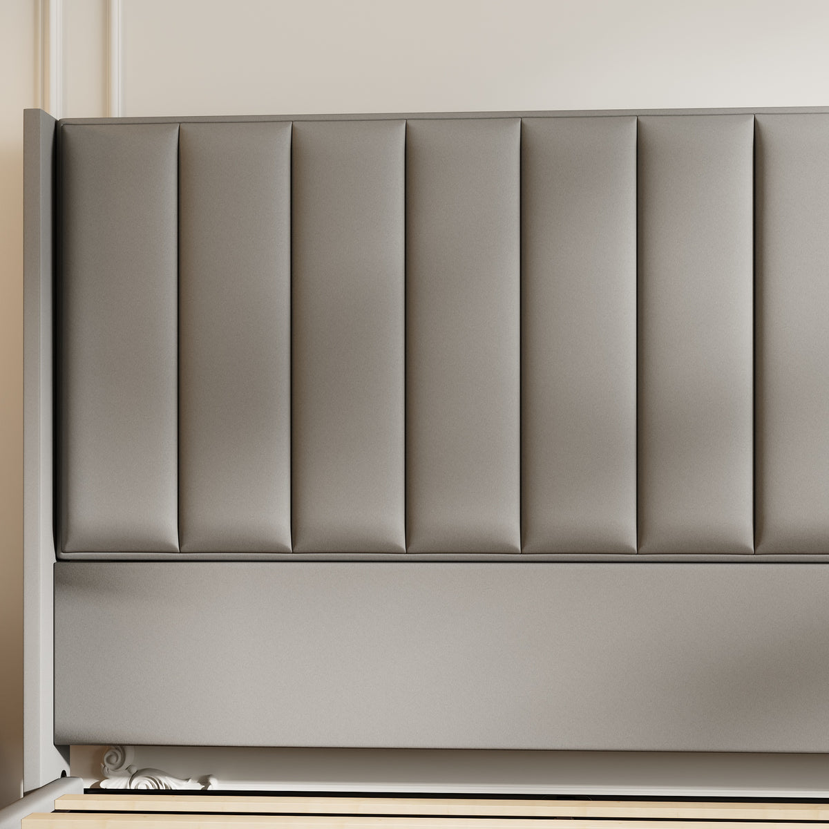 King Size Modern Gray Bed with Padded Headboard