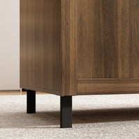 47.2" Modern Brown Wood Kitchen Island with Marble Veneer Countertop and Storage