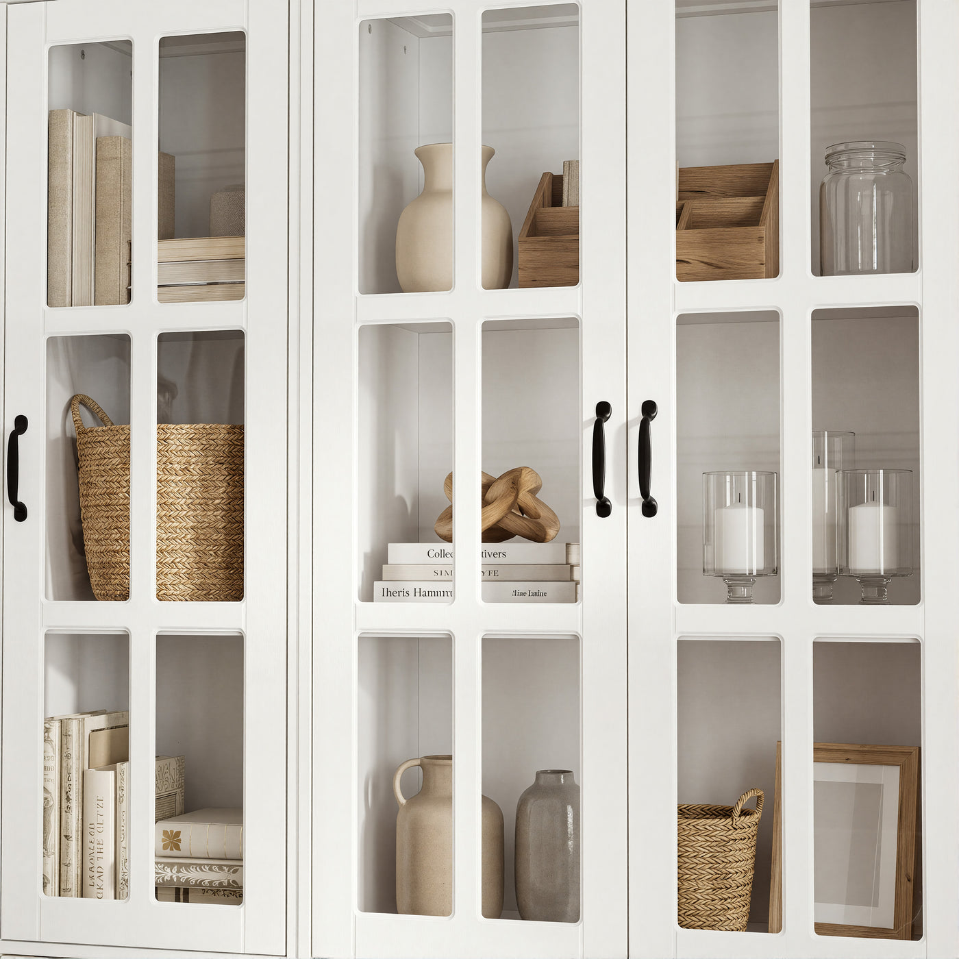 Sofna 141.7" Extra Wide White Filing Storage Cabinet with 9 Glass Doors and 2 Drawers