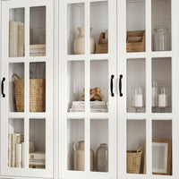 Sofna 141.7" Extra Wide White Filing Storage Cabinet with 9 Glass Doors and 2 Drawers