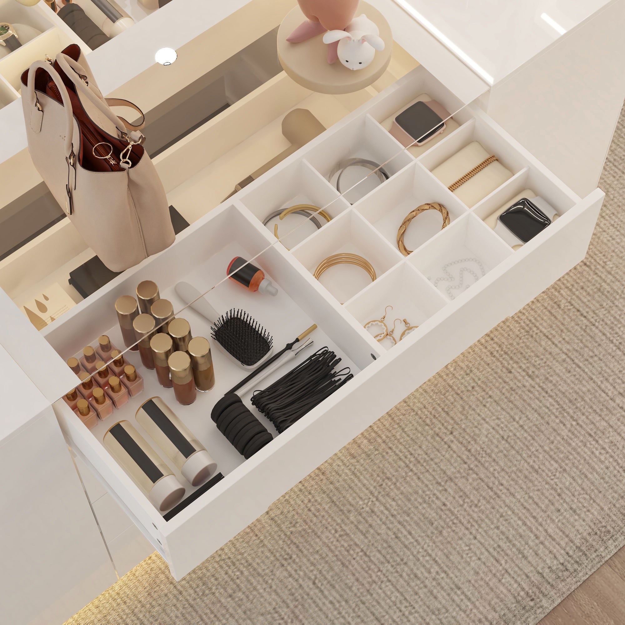 16-Drawer Chest With Graceful Design And Tempered Glass Top