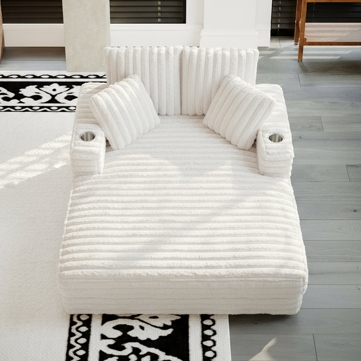 52.8" Oversized Modern Lounge Chaise Sofa Bed with Plush Faux Fur