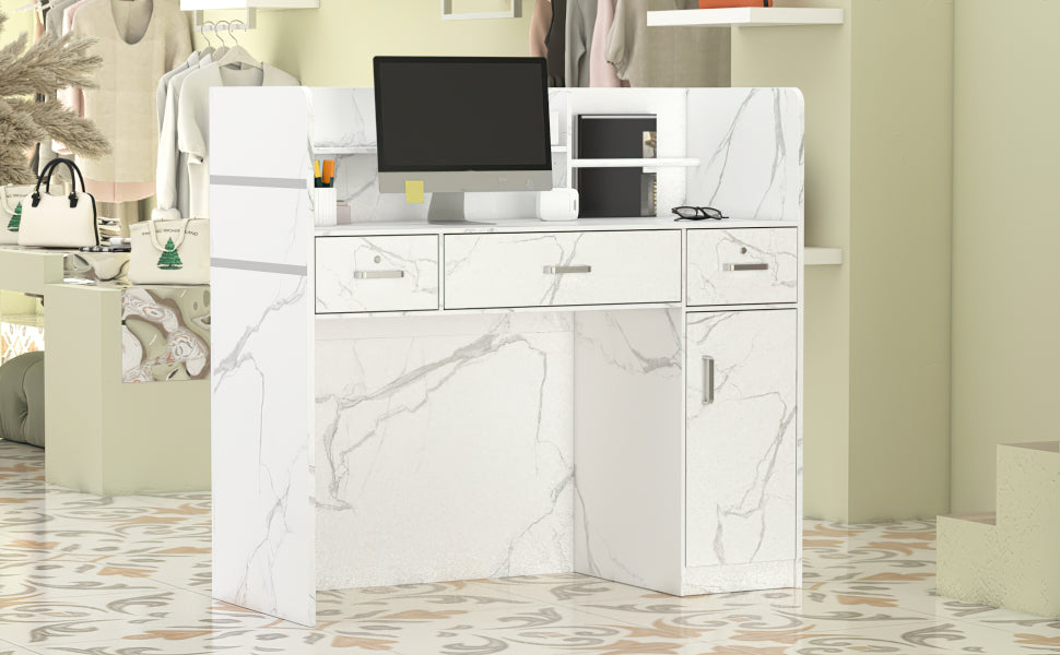 Modern Wooden Reception Desk Computer Table with Filing Cabinet Lockable Storage 47"W