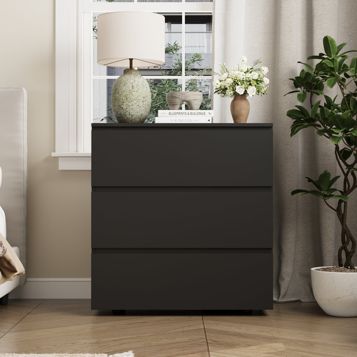 30.3" Modern 3-Drawer Nightstand / Small Dresser with Handle-Free Design