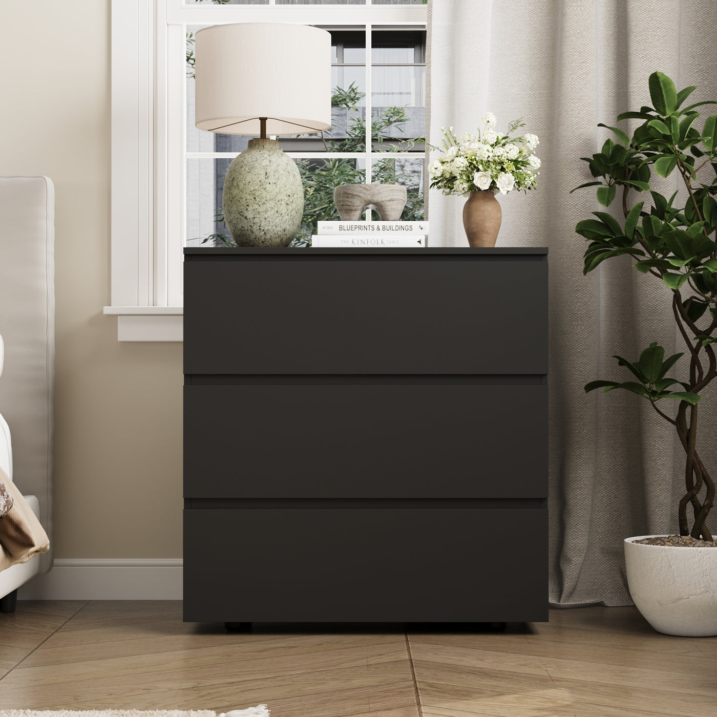 30.3" Modern 3-Drawer Nightstand / Small Dresser with Handle-Free Design