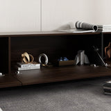 95.7 inches Modern Rustic Dark Brown Entertainment Center with 4 Pull-Down Doors