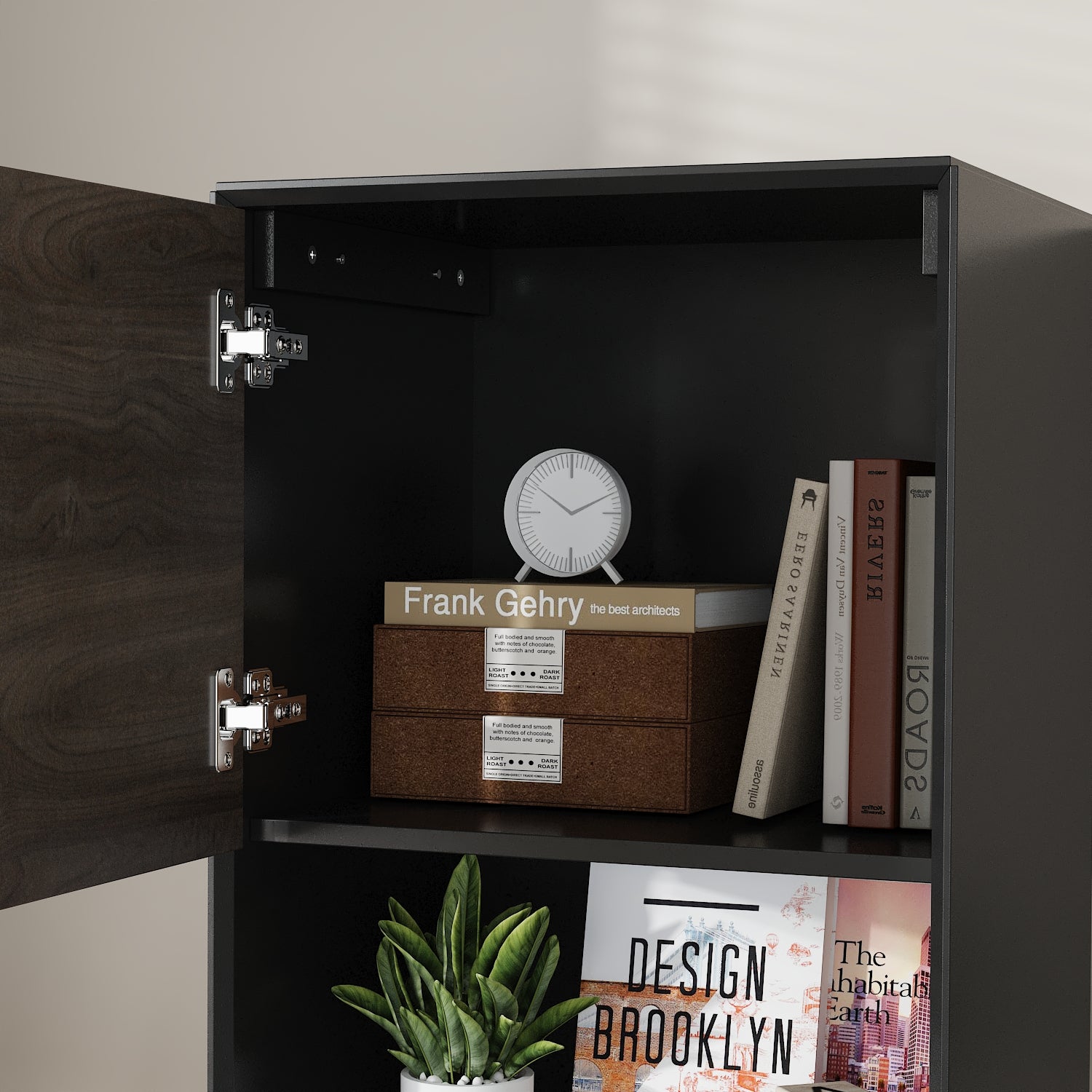 67'' Modern Tall Bookcase With Dual Cabinets, Glass Shelves & 3-Color LED Light Strips