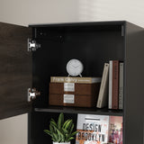 67 inch Modern Brown Tall Bookcase with 3-Color LED Lights & Glass Shelves