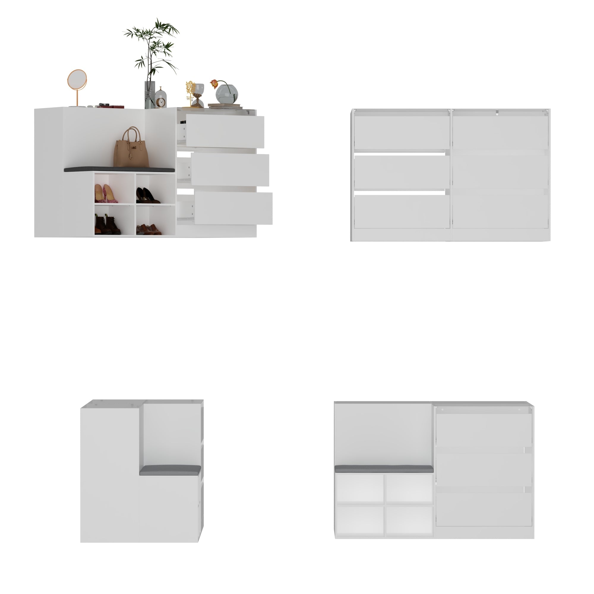 47.2 inches Modern White 4-Shelf Chest With Top And Comfortable Bench