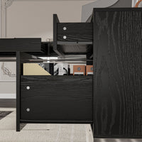 70.8" Modern Black L-Shaped Computer Desk With 4 Standard Drawers, 1 File Drawer