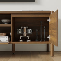 70.9 in. Modern Walnut TV Stand with Sliding Doors and Open Shelf