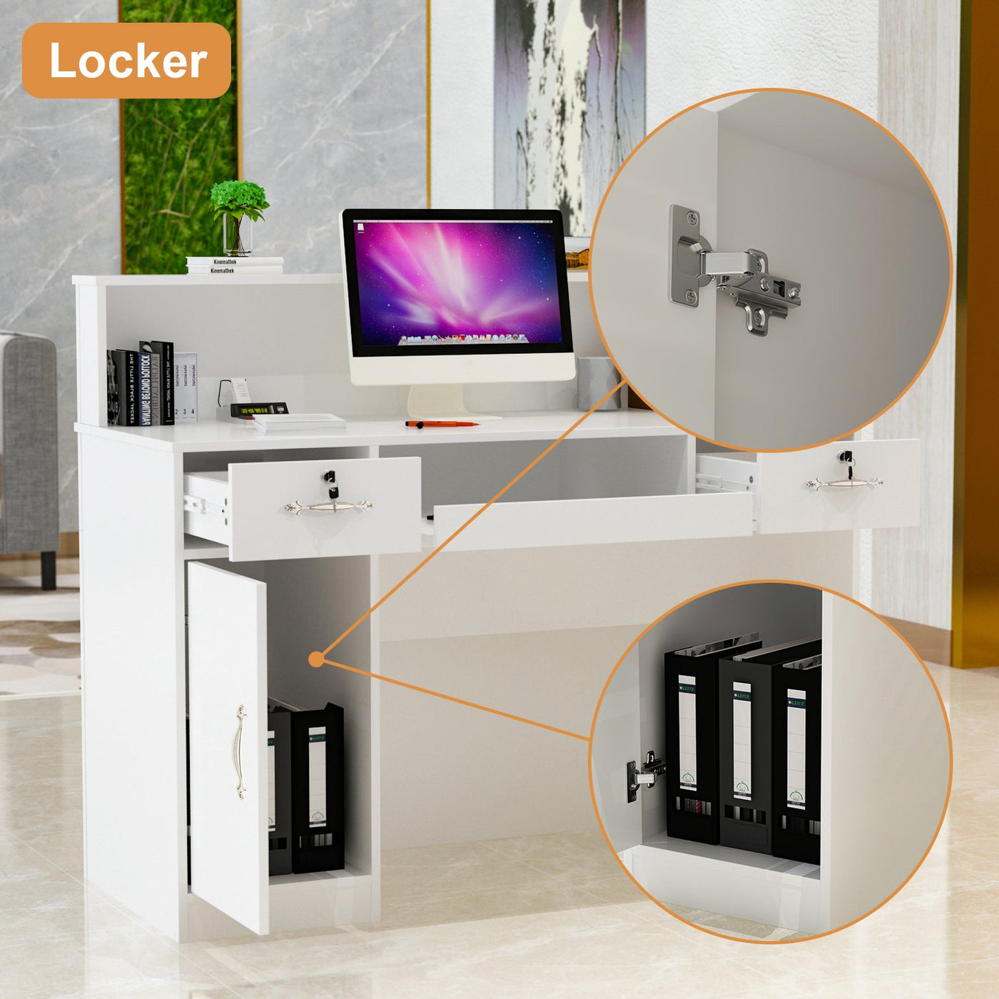 Modern Reception Desk Counter Desk with LED Lighting for Hall Entrance