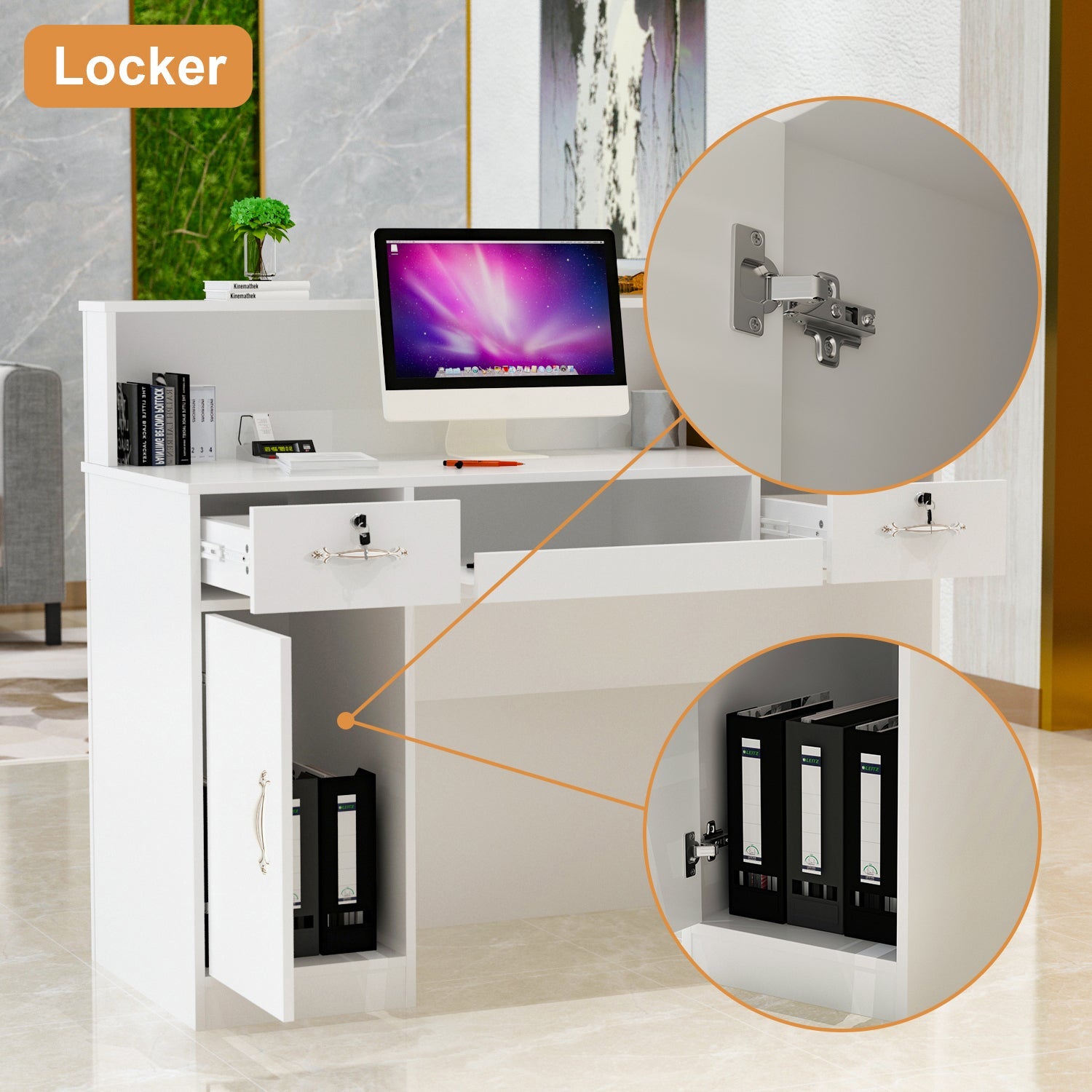 Modern Reception Desk Counter Desk with LED Lighting for Hall Entrance