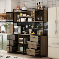 70.9" Industrial Brown Pantry Cabinets With Adjustable Shelves, Drawers