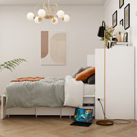 55.1" Modern Minimalist White Fold Out Bed With Power Outlets