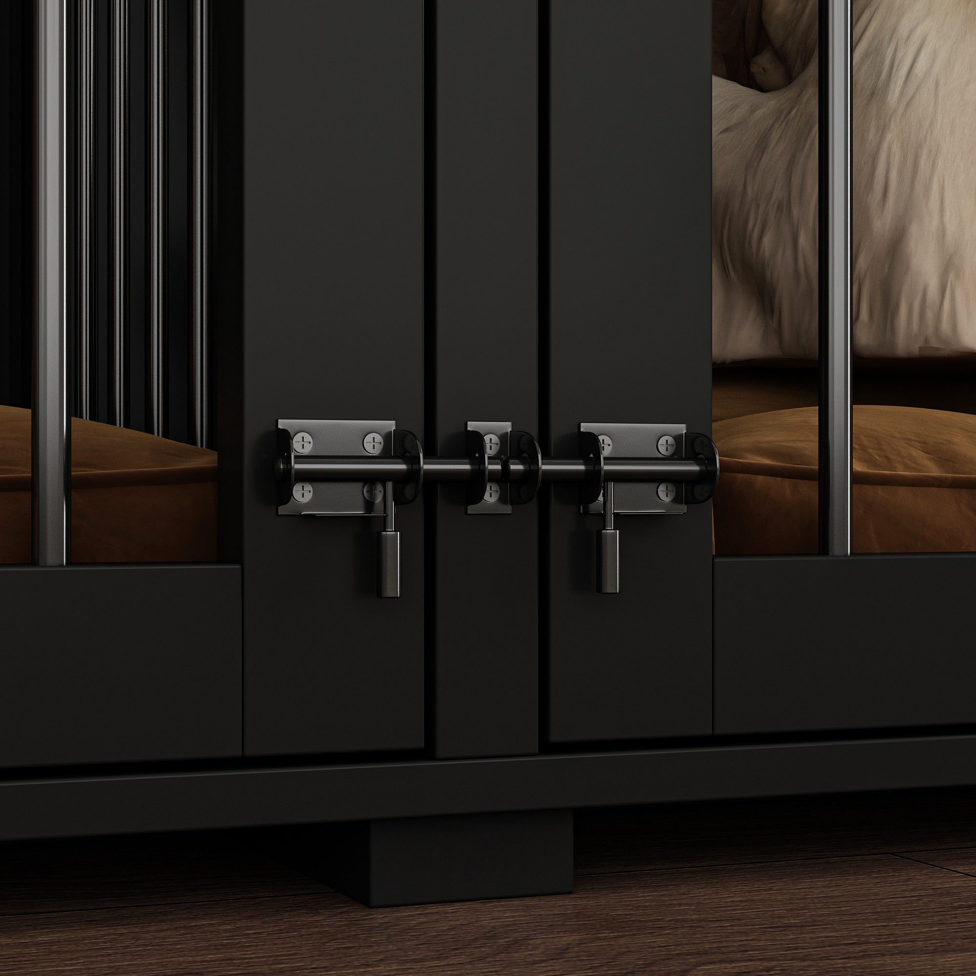 Large Dog Crate Furniture With Pull-Out Dog Bowls And Divider