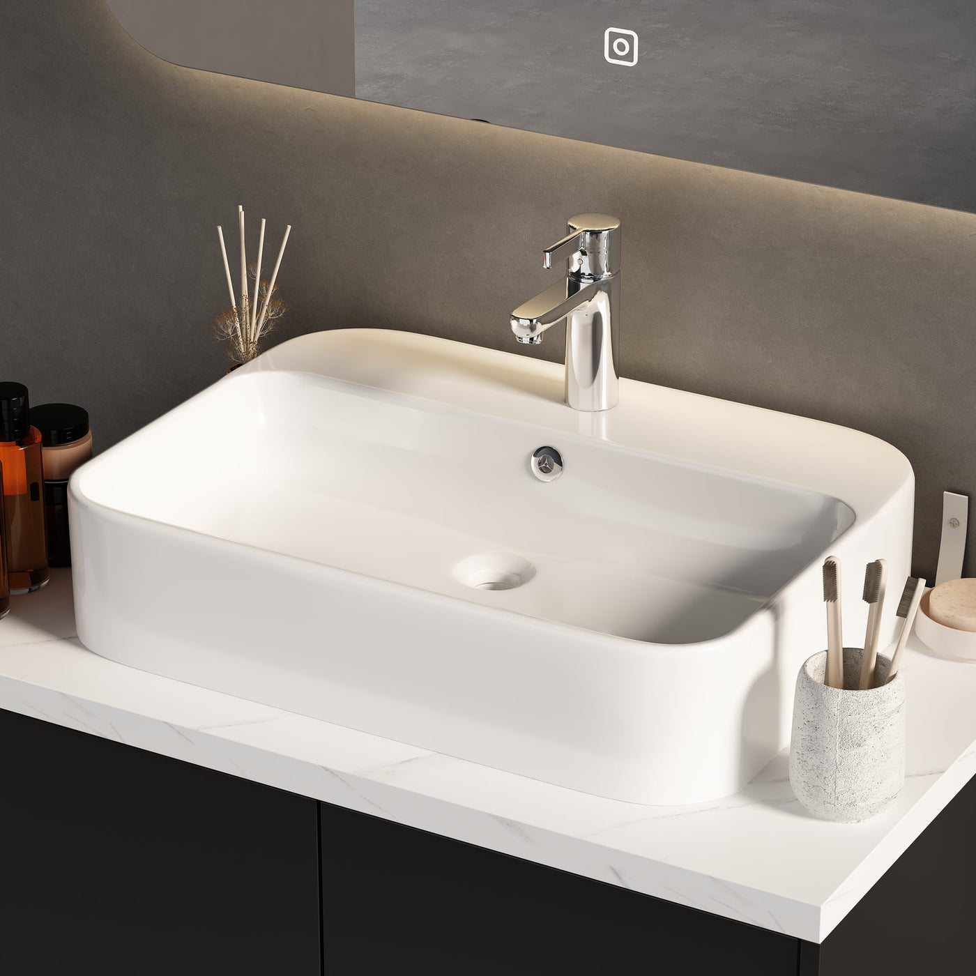 31.6" Modern Black Single Bathroom Vanity With Manufactured Wood Top And Interior Shelves
