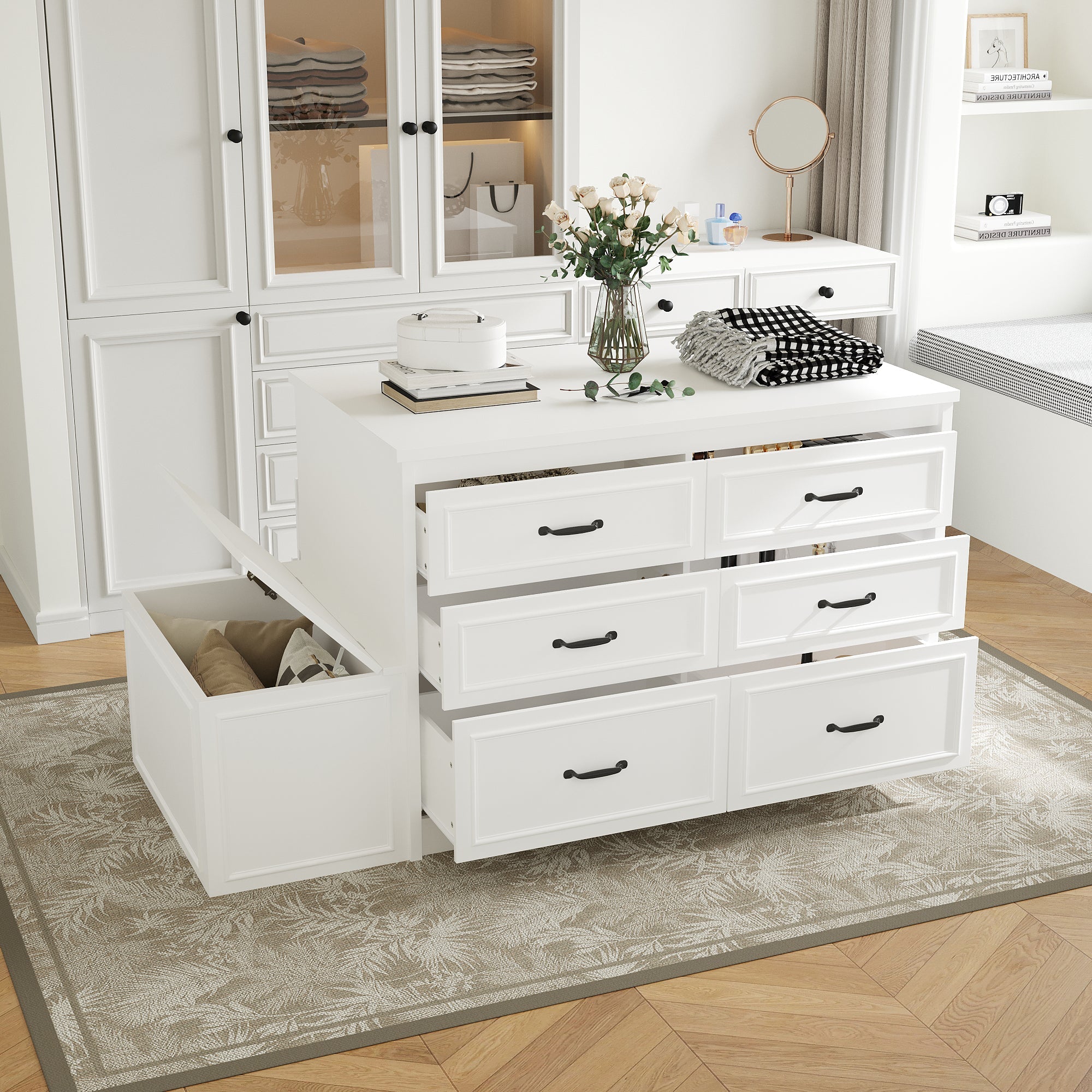 12-Drawer Closet Island With Built-In Shoe Bench