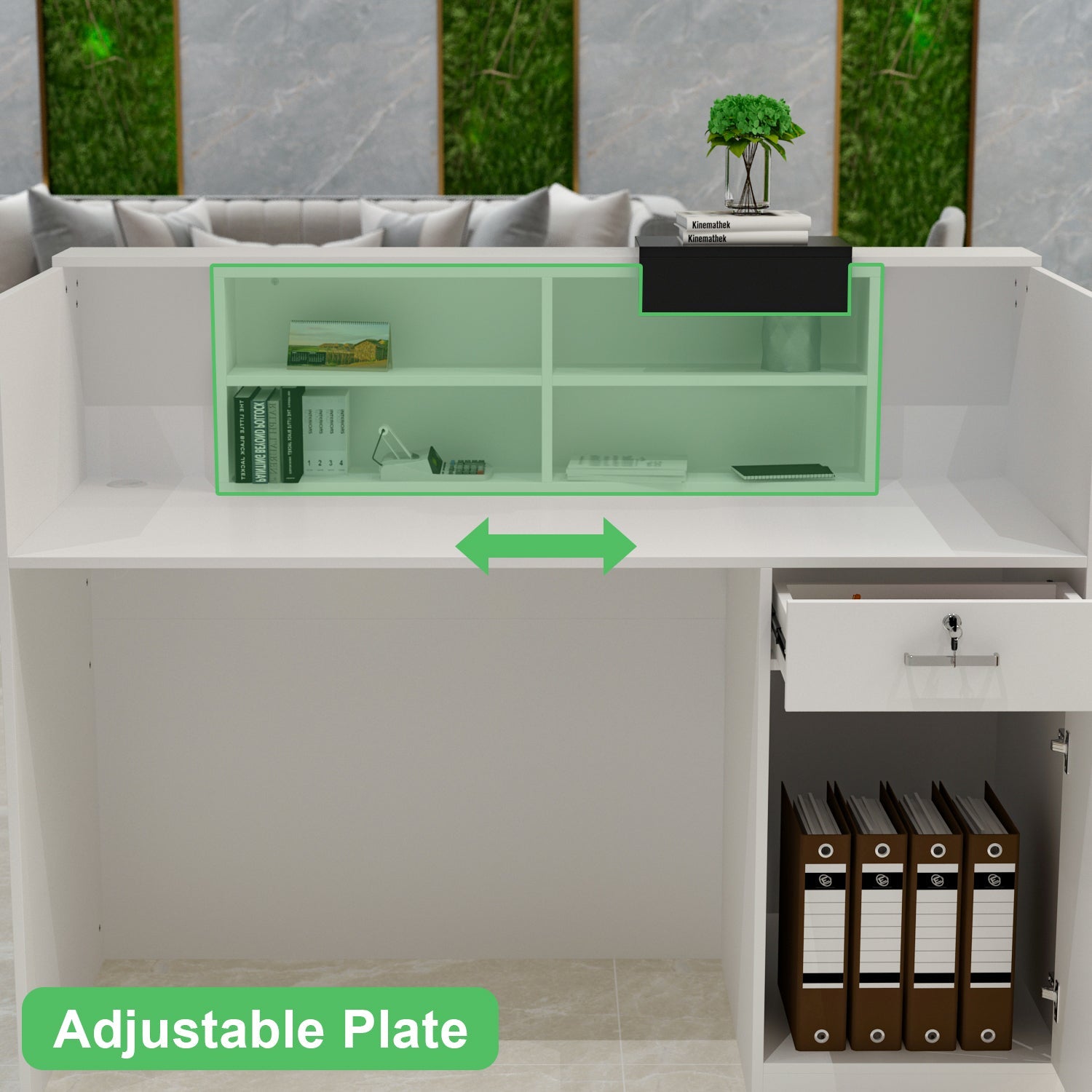 Reception Counter Desk with Lockable Storage Cabinet