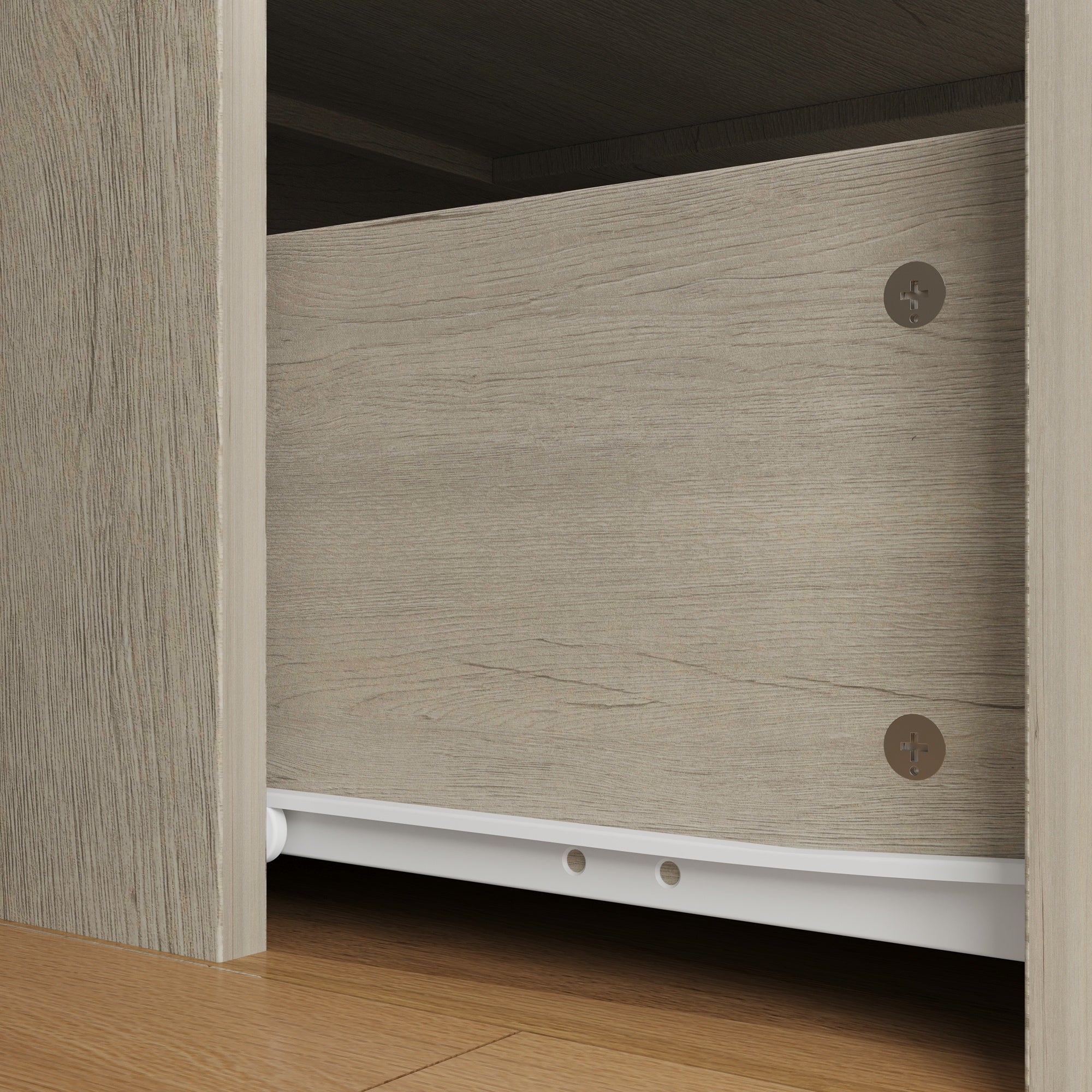 63 inch Rustic Gray-White Wood Bookcase Display Cabinet with Glass Doors & 3 Drawers