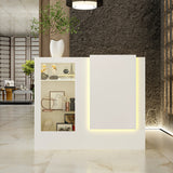 47" Modern Minimalist White LED Reception Desk With Open Shelving And Storage Compartments