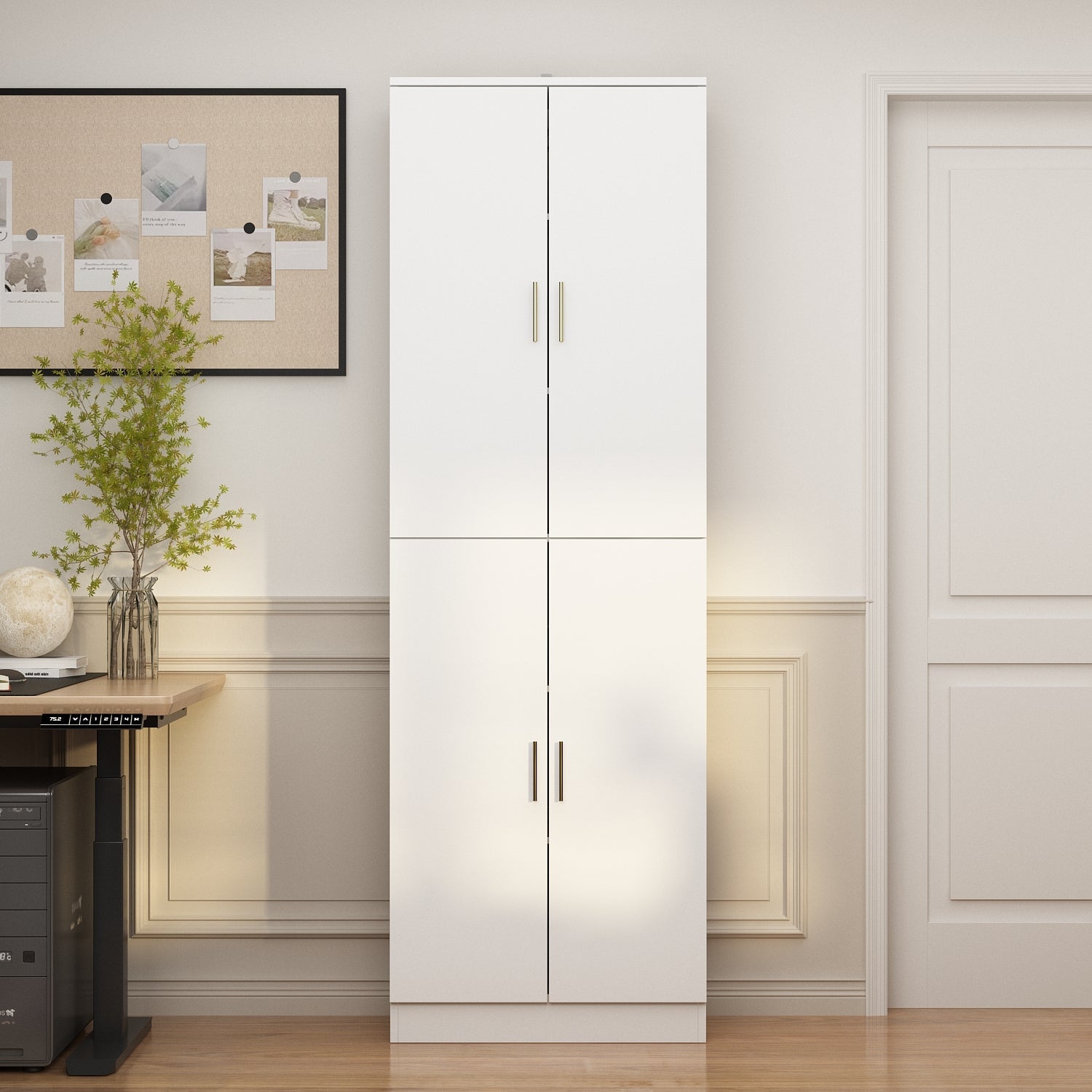 White 6-Shelf Multi-Space Storage Cabinet Tall Shelf Adjustable Compartments