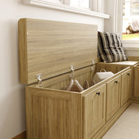 63" Modern Oak Corner Shoe Storage Bench with Flip-top Lid