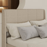 62.6 inch Modern Beige Platform Bed with Upholstered Headboard