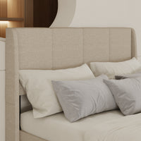 62.6" Modern Beige Platform Bed with Upholstered Headboard