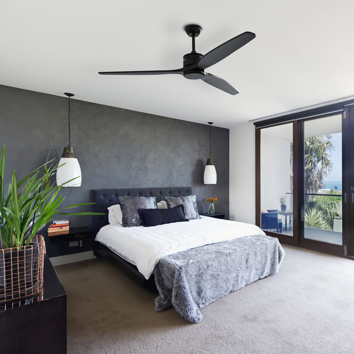 59.8" Modern Minimalist Outdoor Ceiling Fan with DC Motor, 6 Speeds and Remote Control