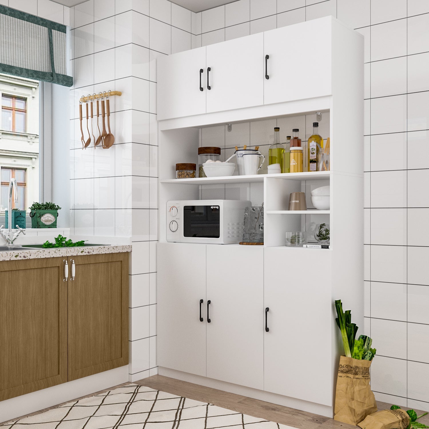 Large Storage Cabinet Kitchen Storage Cupboard with Doors Floor Cabinet for Living Room