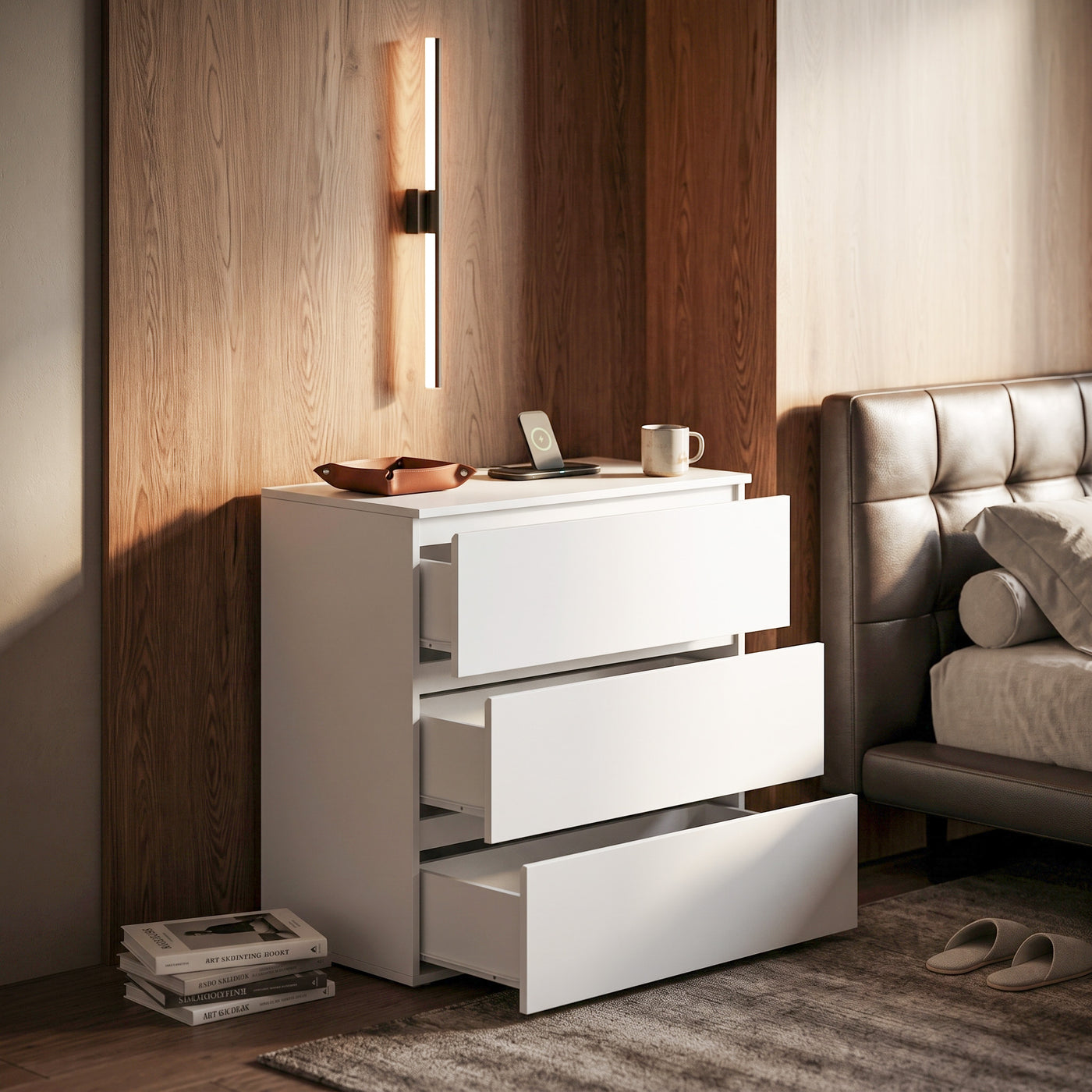 30.3" Modern 3-Drawer Nightstand / Small Dresser with Handle-Free Design
