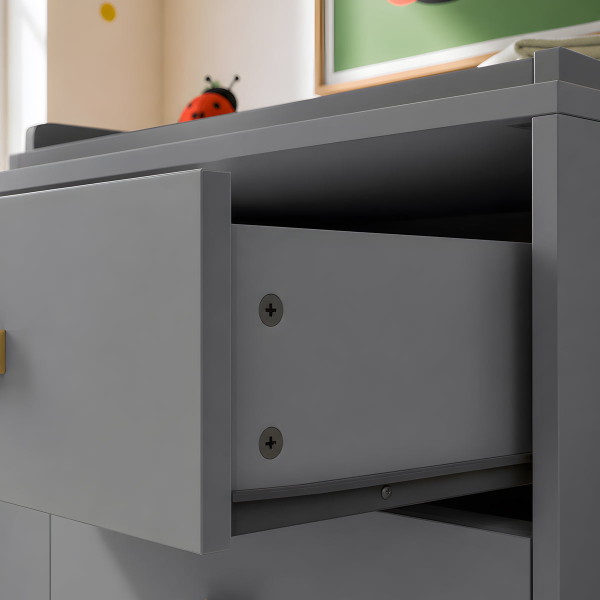 45.1" Modern White/Gray Changing Table Nursery Dresser with 6 Drawers