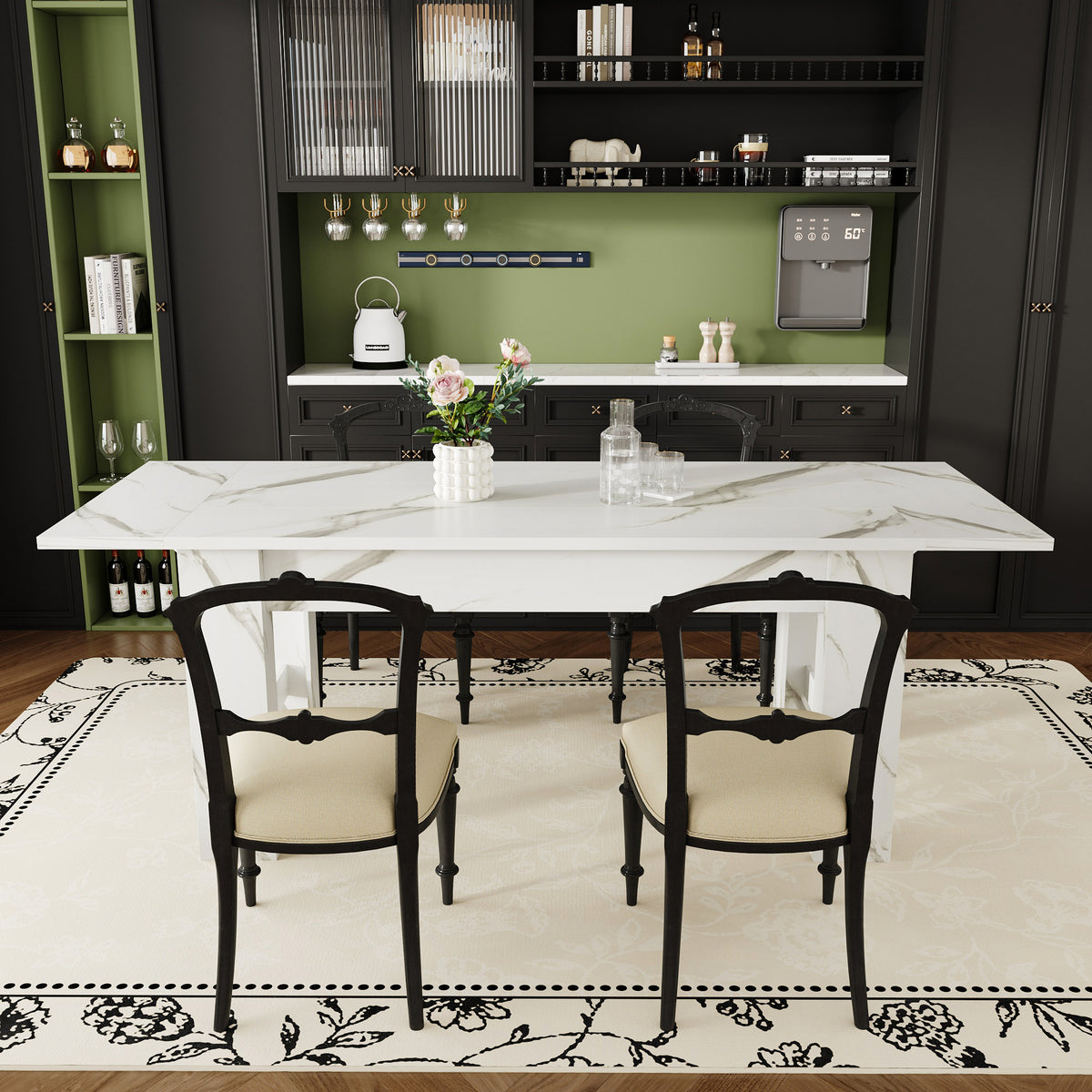 94.5" Modern White Dining Table with 2 Built-in Leaves