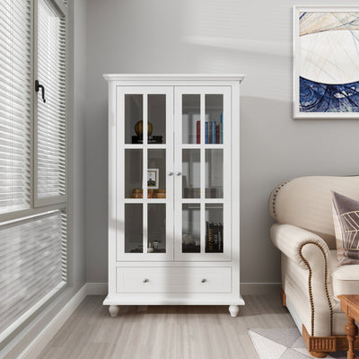 31.5" Modern Minimalist White/Black Buffet Sideboard Storage Cabinet with 3-Tier Shelf and Acrylic Doors