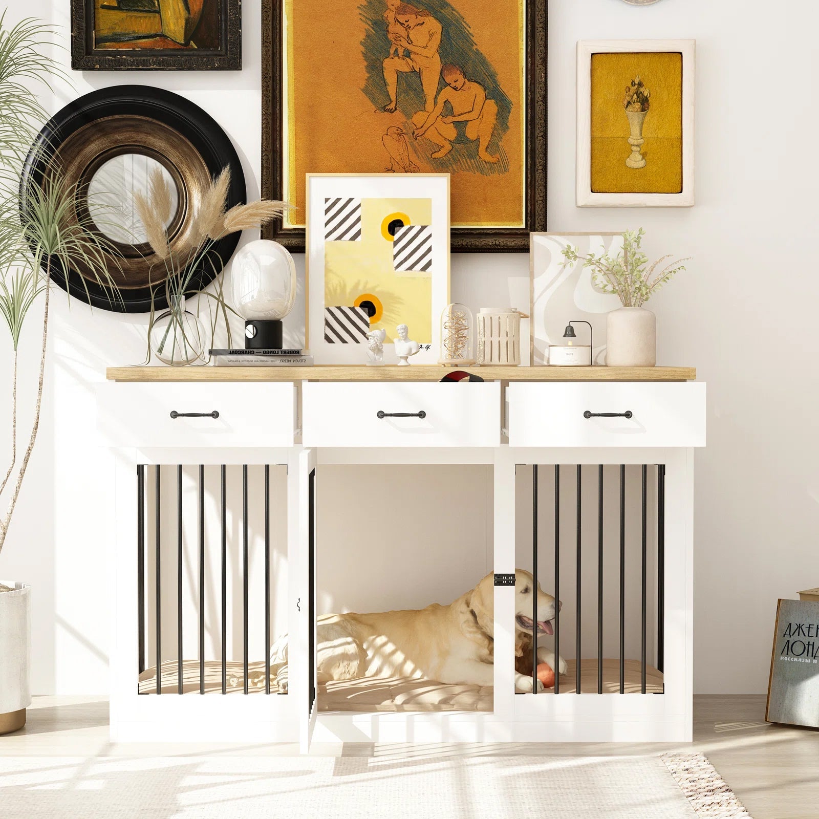 Dog Crate Furniture with 3 Drawers