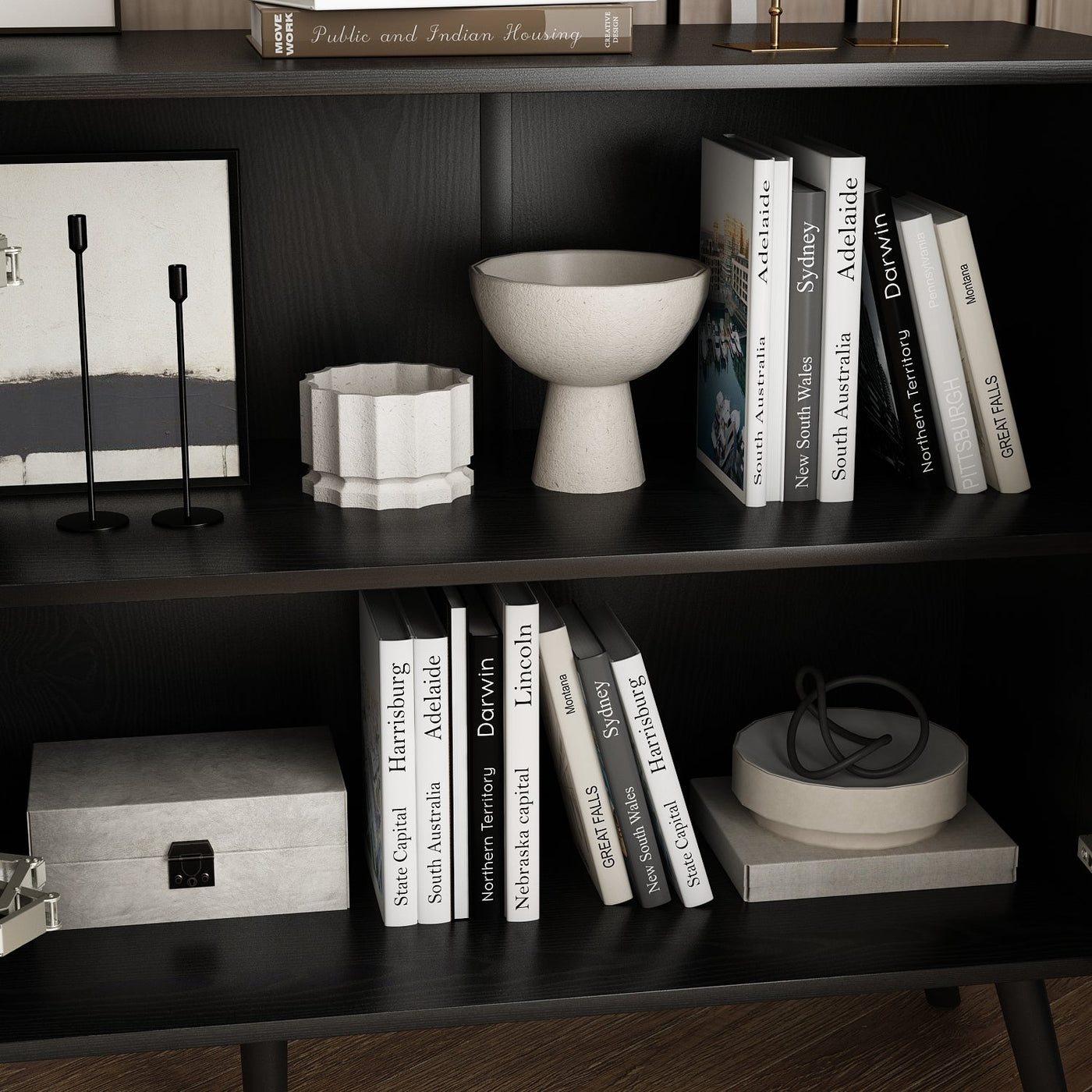 47.2" Modern Minimalist Black Buffet Cabinet with Storage