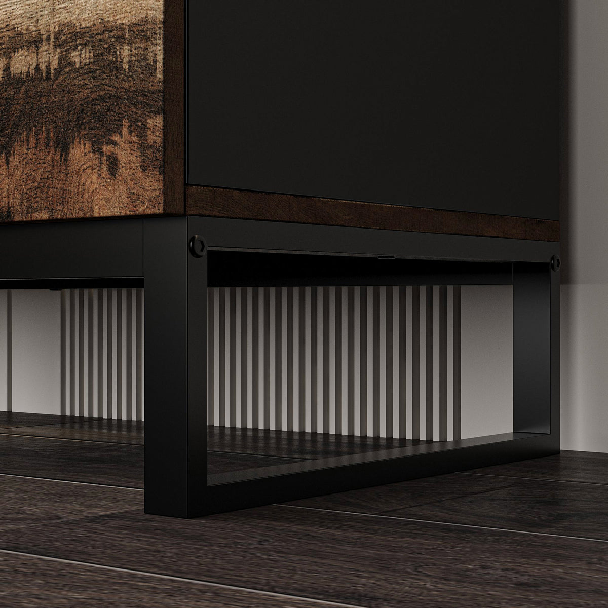 63" Modern Black & Brown Sideboard Buffet Cabinet with LED Lights & 4 Drawers