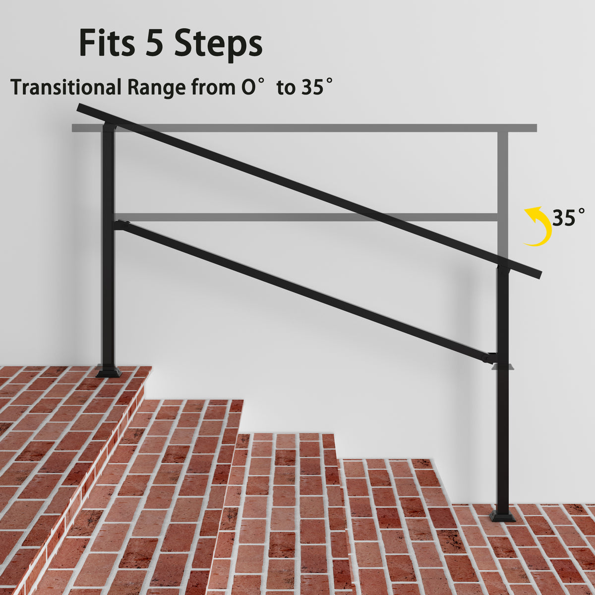 68.5" Minimalist Satin Black Stair Banister with Adjustable Angle